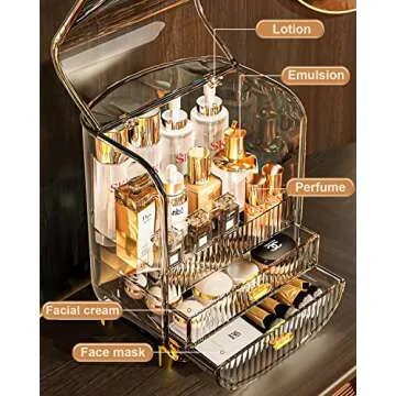 Makeup Organizer, Large Capacity Cosmetics Makeup Organizer for Vanity, Dustproof Waterproof Cosmetics Display Case with Drawers for Skincare, Lipstick, Brushes and Jewelry (Clear)