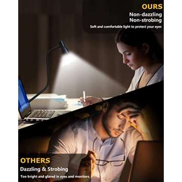 KOTUDAY Clip on Lamp - Flexible Gooseneck with 3 Color Modes