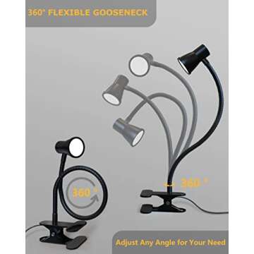 KOTUDAY Clip on Lamp - Flexible Gooseneck with 3 Color Modes