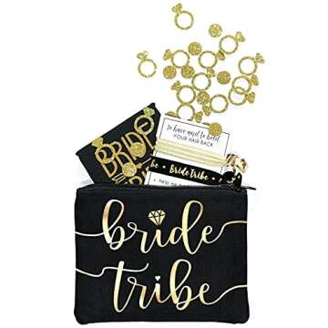 Bride Tribe Makeup Bags - Bridesmaid Favor for Bachelorette Party, Bridal Shower, Wedding. Cosmetics/Toiletries Bag, Wedding Survival Kit, Hangover Kit, Keepsake (3pc Bride Tribe, Black)