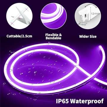 iNextStation Neon Led Strip Lights Purple, 16.4ft/5m Neon Light Strip 12V Silicone Waterproof Flexib...