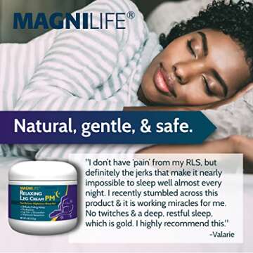 MagniLife Relaxing Leg Cream PM, Deep Penetrating Topical for Pain and Restless Leg Syndrome Relief, Naturally Soothe Cramping, Discomfort, and Tossing with Lavender and Magnesium - 4oz