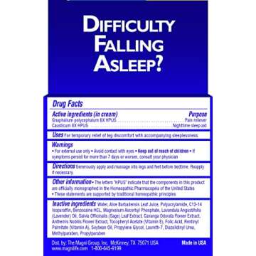 MagniLife Relaxing Leg Cream PM, Deep Penetrating Topical for Pain and Restless Leg Syndrome Relief, Naturally Soothe Cramping, Discomfort, and Tossing with Lavender and Magnesium - 4oz