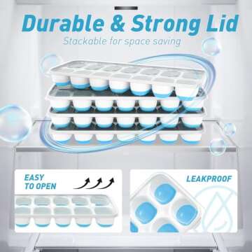 Ice Cube Tray with Lid - Stackable, Durable & Easy Release