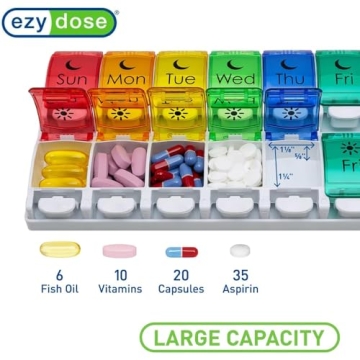 EZY DOSE Weekly Pill Case Easy to Use AM/PM Organizer