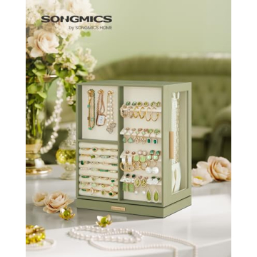 Stylish SONGMICS Jewelry Box with 360° Rotation and Drawers