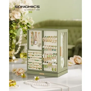 Stylish SONGMICS Jewelry Box with 360° Rotation and Drawers