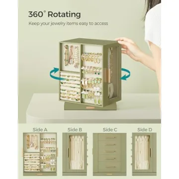 Stylish SONGMICS Jewelry Box with 360° Rotation and Drawers