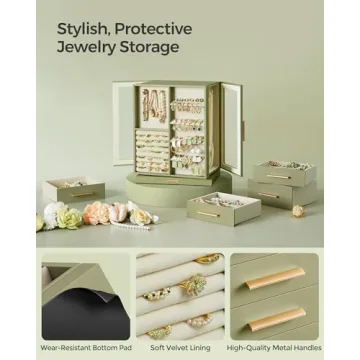 Stylish SONGMICS Jewelry Box with 360° Rotation and Drawers