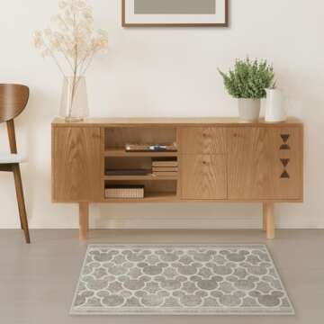 RUGGABLE x Disney Washable 2x3 Area Rug, Mickey Trellis Grey, Premium Rugs for Bathroom, Living Room...