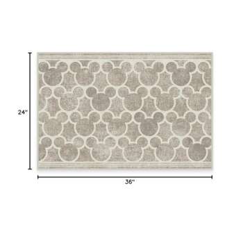 RUGGABLE x Disney Washable 2x3 Area Rug, Mickey Trellis Grey, Premium Rugs for Bathroom, Living Room, Bedroom, Kitchen, Office, Classroom with Gripper Non Slip Pad