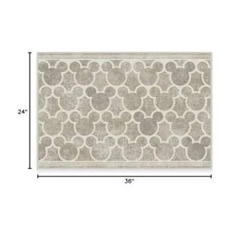 RUGGABLE x Disney Washable 2x3 Area Rug, Mickey Trellis Grey, Premium Rugs for Bathroom, Living Room, Bedroom, Kitchen, Office, Classroom with Gripper Non Slip Pad