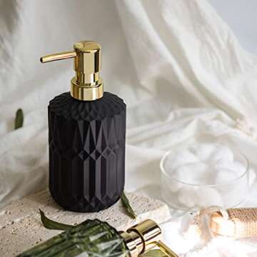 EMPO Matte Black Glass Soap Dispenser with ABS Plastic Pump, Lotion Dispensers for Kitchen, Bathroom...