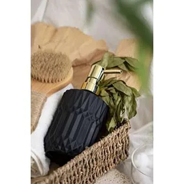 EMPO Matte Black Glass Soap Dispenser with ABS Plastic Pump, Lotion Dispensers for Kitchen, Bathroom (Black)