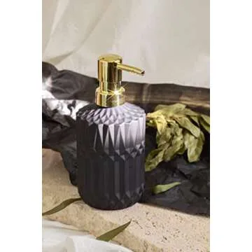 EMPO Matte Black Glass Soap Dispenser with ABS Plastic Pump, Lotion Dispensers for Kitchen, Bathroom (Black)