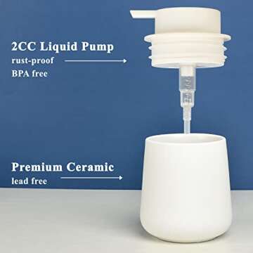 BosilunLife White Soap Dispenser - Ceramic Hand Dish Soap Dispenser for Bathroom 12ounce Refillable Liquid Hand Soap Dispenser for Essential Oil, Lotion Soap (Rubber Paint)