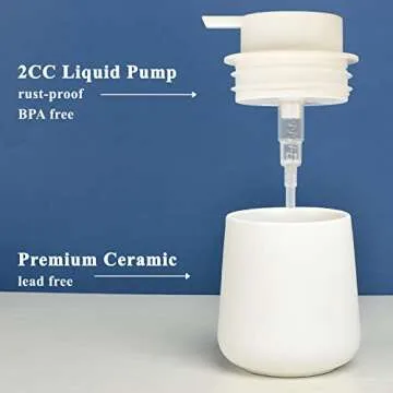 BosilunLife White Soap Dispenser - Ceramic Hand Dish Soap Dispenser for Bathroom 12ounce Refillable Liquid Hand Soap Dispenser for Essential Oil, Lotion Soap (Rubber Paint)