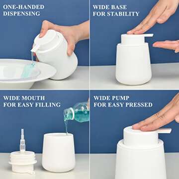 BosilunLife White Soap Dispenser - Ceramic Hand Dish Soap Dispenser for Bathroom 12ounce Refillable Liquid Hand Soap Dispenser for Essential Oil, Lotion Soap (Rubber Paint)