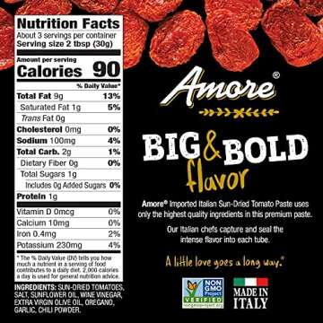 Amore Vegan Sun Dried Tomato Paste Tube - Non-GMO Italy
