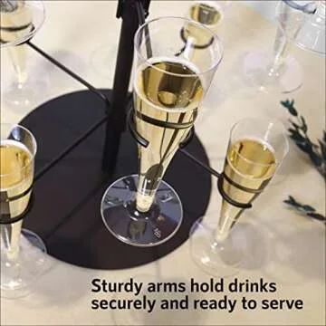 Cocktail Tree Stand, Wine Glass Flight Tasting Display For Drinks, 3 Tier - 12 Holders For Champagne, Cocktails, Martini, Margarita Cups at Weddings, Bridal Shower, Mimosa Bar Parties & Events (Black)