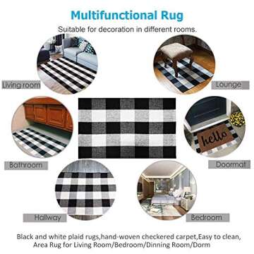 KaHouen Buffalo Check Rug,Buffalo Plaid Rugs 23.6''x35.4'', Checkered Plaid Rug, Check Plaid Area Rug for Layered Door Mats/Kitchen/Bathroom/Laundry Room (Black and White Plaid Rug)