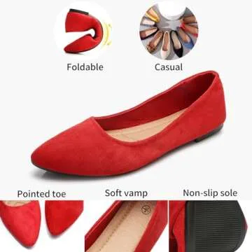 HEAWISH Women’s Black Flats Shoes Comfortable Suede Pointed Toe Slip On Casual Ballet Flats Dress Shoes Nude Flats(Red, US8)