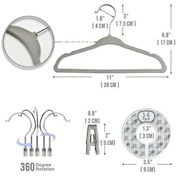 Babyrish Velvet Baby Hangers 30 Pack, Ultra Thin Nonslip Nursery Clothes Hangers with 8pcs Cute Clothing Dividers and 10pcs Hanger Clips for Kids Baby Boys & Girls Closet Organizer, Grey