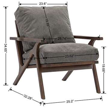 Mid Century Retro Modern Accent Chairs, Comfy Upholstered Back Wooden Lounge Arm Chair for Living Room/Bedroom/Hosting Room (Gray)