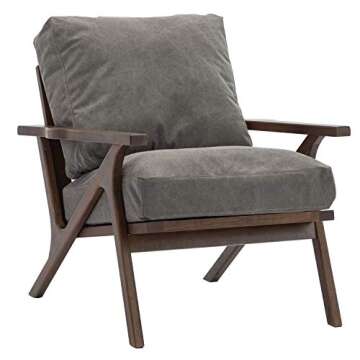 Mid Century Retro Modern Accent Chairs, Comfy Upholstered Back Wooden Lounge Arm Chair for Living Room/Bedroom/Hosting Room (Gray)
