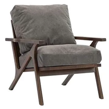 Mid Century Retro Modern Accent Chairs, Comfy Upholstered Back Wooden Lounge Arm Chair for Living Room/Bedroom/Hosting Room (Gray)