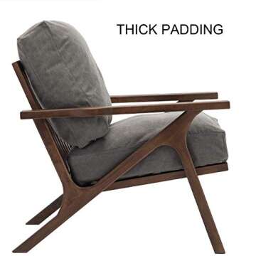 Mid Century Retro Modern Accent Chairs, Comfy Upholstered Back Wooden Lounge Arm Chair for Living Room/Bedroom/Hosting Room (Gray)