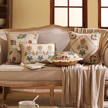 patdrea Designer Pack of 4 Throw Pillow Covers,Beige Vintage French Soft Linen Pillows Cover with Da...