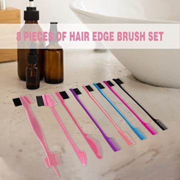 8 Pieces Hair Styling Comb Set Teasing Rat Tail Brush for Edge&Back Brushing, Combing, Slicking Hair for Women Edge Brush Double Sided Edge Comb for All Hair Styles(edge control brush-8pcs)