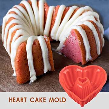 Silicone Heart Cake Pan, 8 Inch Love Heart Shaped Bund Cake Pan Mold 2 Pack Jumbo Silicone Cake Mold...