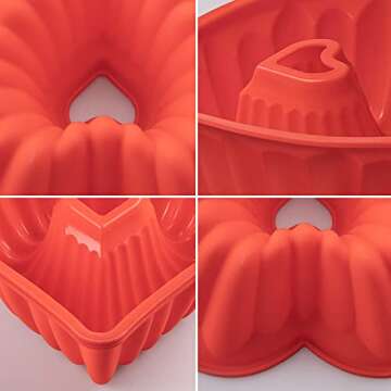 Silicone Heart Cake Pan, 8 Inch Love Heart Shaped Bund Cake Pan Mold 2 Pack Jumbo Silicone Cake Mold Nonstick Baking Pan for Valentine’s Day Cake Jelly Pudding Chocolate