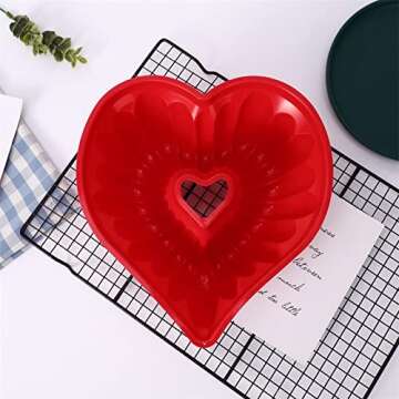 Silicone Heart Cake Pan, 8 Inch Love Heart Shaped Bund Cake Pan Mold 2 Pack Jumbo Silicone Cake Mold Nonstick Baking Pan for Valentine’s Day Cake Jelly Pudding Chocolate