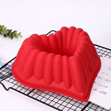 Silicone Heart Cake Pan, 8 Inch Love Heart Shaped Bund Cake Pan Mold 2 Pack Jumbo Silicone Cake Mold Nonstick Baking Pan for Valentine’s Day Cake Jelly Pudding Chocolate