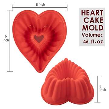 Silicone Heart Cake Pan, 8 Inch Love Heart Shaped Bund Cake Pan Mold 2 Pack Jumbo Silicone Cake Mold Nonstick Baking Pan for Valentine’s Day Cake Jelly Pudding Chocolate