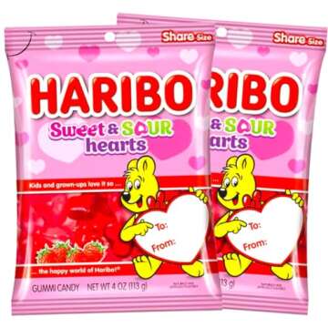 Valentine’s Day Sweet and Sour Candy Bags, Strawberry Flavored Gummy Treats, Valentine Gifts for T...