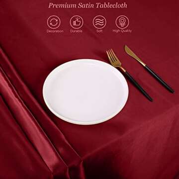Ruisita Satin Party Tablecloth Table Cover 58 x 102 Inches Wedding Rectangle Bright Silk Tablecloth Table Cover Smooth Fabric Tablecloth Table Decor for Wedding Banquet Table Decoration, Burgundy