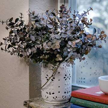 GreenCallow Artificial Farmhouse Eucalyptus (Pack of 3),Artificial Farmhouse Greenery Stems Fake Plants Foliage for Farmhouse,Home,Garden,Office,Patio,Wedding and Indoor Outdoor Decoration(Purple)