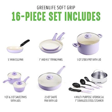GreenLife 16 Piece Lavender Kitchen Cookware Set