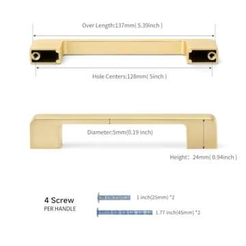 Lepatape 15 Pack 5 Inch Brushed Gold Cabinet Pulls Gold Cabinet Handles - Brass Dresser Drawer Pulls...