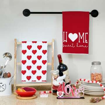 ARKENY Valentine Day Kitchen Towels Red Heart Dish Towels 18x26 Inch Ultra Absorbent Wedding Drying Cloth Sweet Home Sign Hand Towel for Valentine Decorations Set of 2