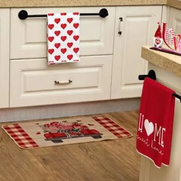 ARKENY Valentine Day Kitchen Towels Red Heart Dish Towels 18x26 Inch Ultra Absorbent Wedding Drying Cloth Sweet Home Sign Hand Towel for Valentine Decorations Set of 2