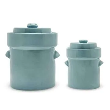 Fermentation Crock Jar Sauerkraut Crock -For Onggi Kimchi Pot (1.3 Gallon) Ceramic Fermenting Crock with Glazed Weights for Fresh Chinese Pickle, Kimchi & Kombucha - Stoneware Pickling Crock