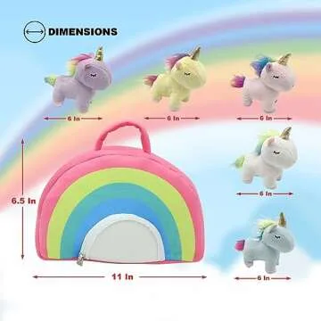 JDS Toy Store Handcrafted Plush Rainbow Unicorn Stuffed Animal Set with Plush Rainbow - White, Blue,...