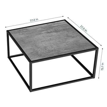 SAYGOER Small Coffee Table Square Modern Coffee Tables for Small Space Low Center Table for Living Room Office, Wood Top with Metal Frames, Easy Assembly, Gray Wood