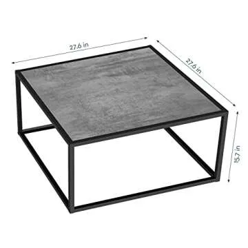 SAYGOER Small Coffee Table Square Modern Coffee Tables for Small Space Low Center Table for Living Room Office, Wood Top with Metal Frames, Easy Assembly, Gray Wood
