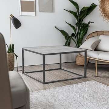 SAYGOER Small Coffee Table Square Modern Coffee Tables for Small Space Low Center Table for Living Room Office, Wood Top with Metal Frames, Easy Assembly, Gray Wood